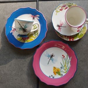 Dragonfly plate and tea 6 pc set.